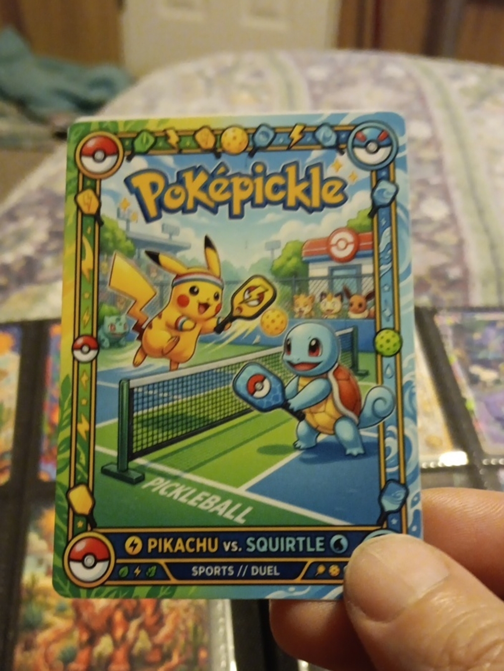 Pokepickle Pikachu vs. Squirtle Pickleball Card